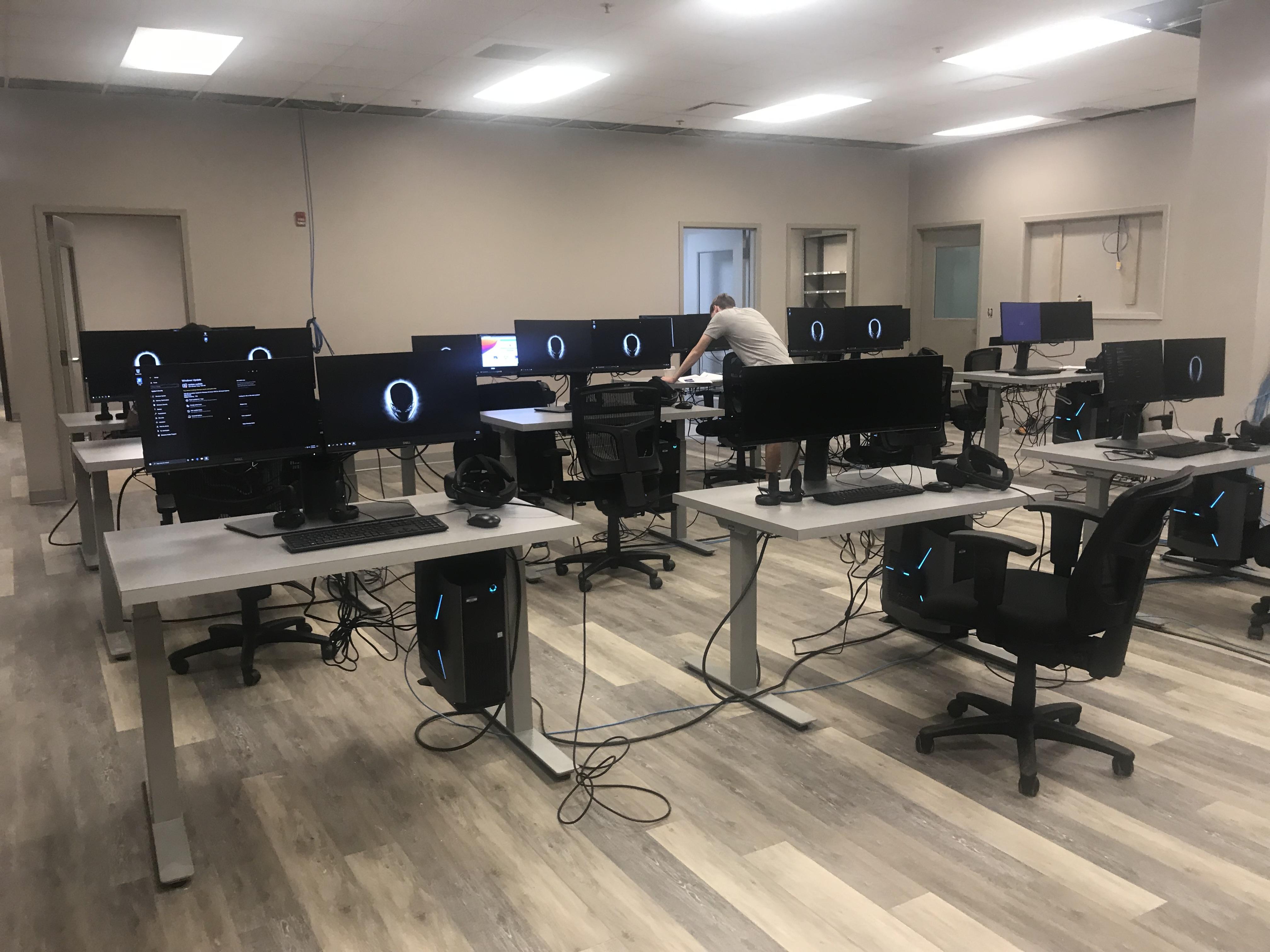 Cyber Security Lab work stations during Oculus VR installation