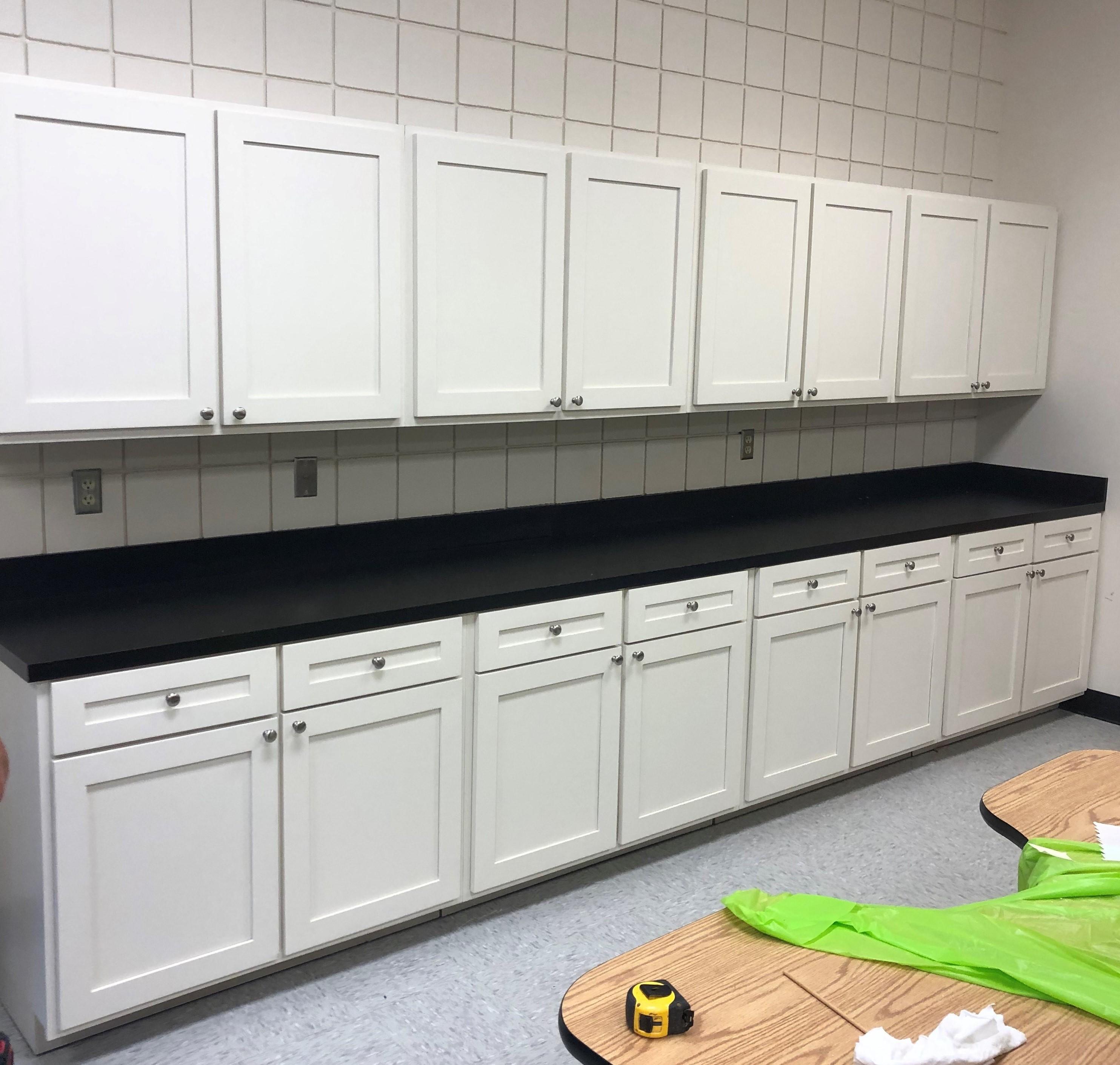 The finished cabinets installed in Tucker Elementary School.